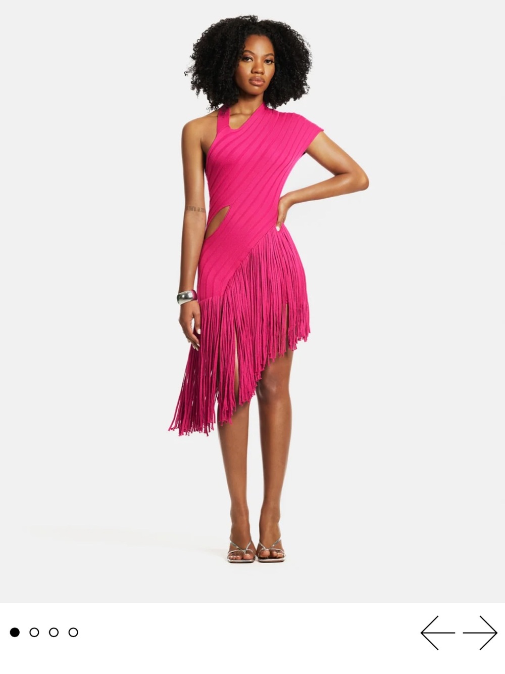 Hanifa Fuchsia One-Shoulder Asymmetrical Fringe Dress